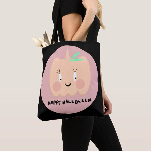 Niedlicher Kürbis Blushing Lettering Happy Hallowe Tasche (Von Nahem)