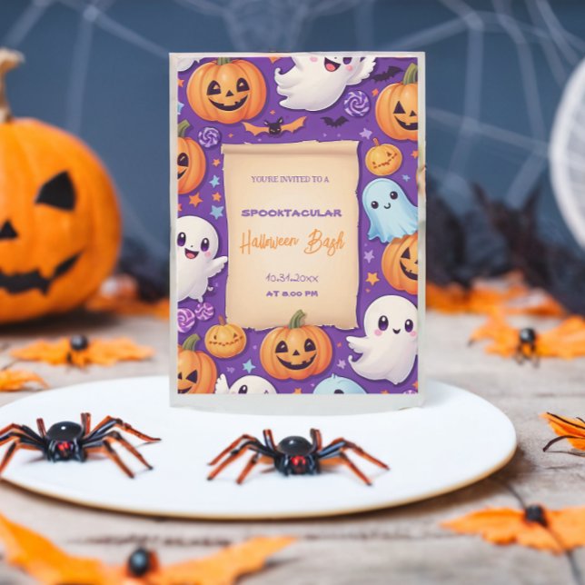Niedlicher Kürbis Halloween Bash Orange Lila Einladung (Von Creator hochgeladen)