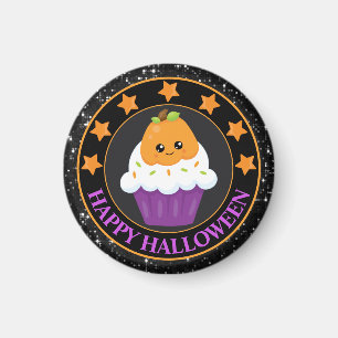 Niedlicher Kürbis Halloween Cupcake Magnet