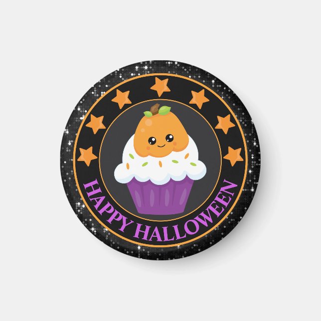 Niedlicher Kürbis Halloween Cupcake Magnet (Vorne)
