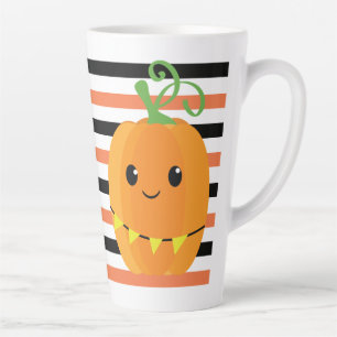 Niedlicher Kürbis Halloween Fall Orange Black Stri Milchtasse