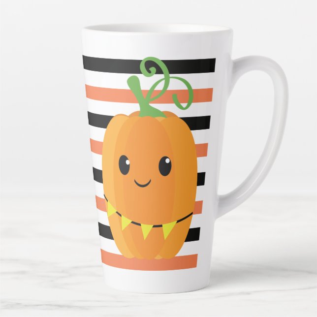 Niedlicher Kürbis Halloween Fall Orange Black Stri Milchtasse (Rechts)