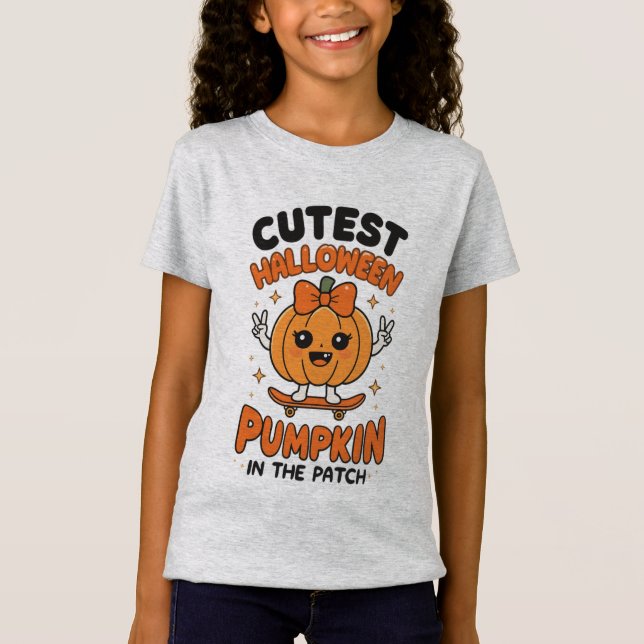 Niedlicher Kürbis im Patch - Niedliches Halloween T-Shirt (Vorderseite)