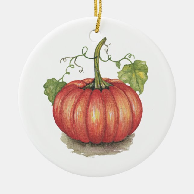 Niedlicher Kürbis mit Weinbergen in Wasserfarbe Keramik Ornament (Vorne)