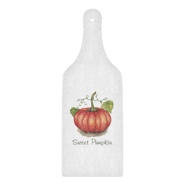 Niedlicher Kürbis mit Weinbergen in Wasserfarbe Schneidebrett (Vorderseite)
