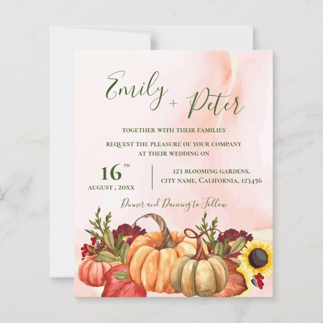 Niedlicher Kürbisblume Herbst lässt Hochzeit im He (Vorderseite)