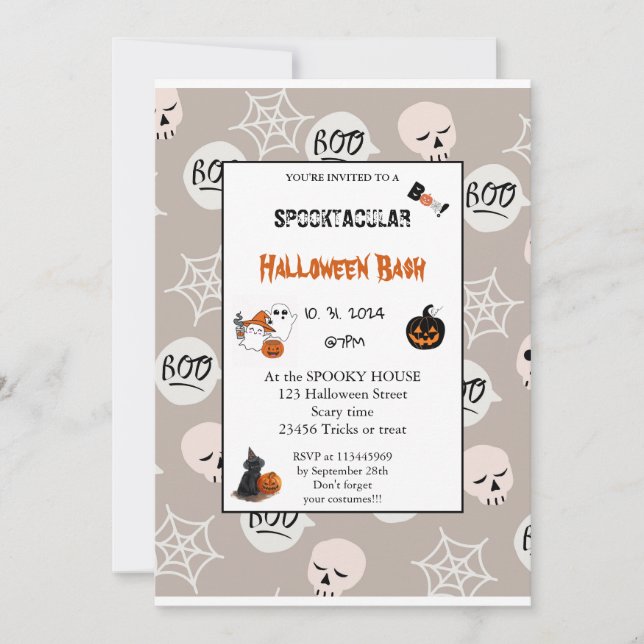 Niedlicher Kürbisboo Halloween-Bash-Rosa Einladung (Vorderseite)