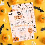 Niedlicher Kürbisboo Halloween-Bash-Rosa Einladung<br><div class="desc">Adorable niedliche Boo Halloween Illustrationen Kinder Party,  vollkommenes Halloween-Party auf pastellrot Rosa,  mit niedlichen Illustrationen mit Geistern und Boo gemalt Donuts mit Hexenhüten,  Besen,  niedlichen weißen Geist,  geschnitzten Kürbis,  Ballon,  Spinne und Fledermäuse. Eine schöne Halloween-Illustration.</div>