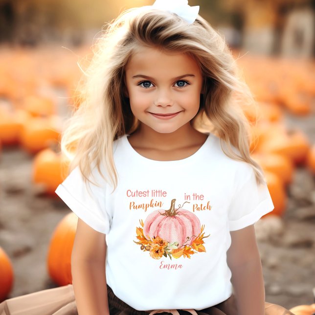 Niedlicher Kürbisfall Name Pink Kleinkind T-shirt (Cutest Little Pumpkin Fall Name Pink Toddler T-shirt)