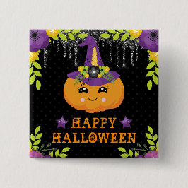 Niedlicher Kürbisfloral Happy Halloween Button
