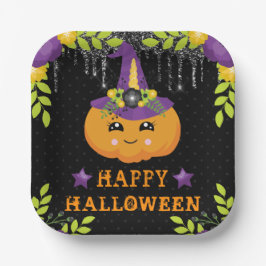 Niedlicher Kürbisfloral Happy Halloween Pappteller