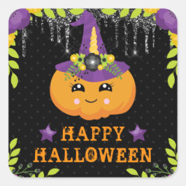 Niedlicher Kürbisfloral Happy Halloween Quadratischer Aufkleber