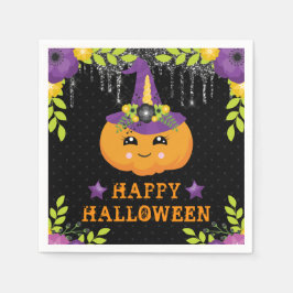 Niedlicher Kürbisfloral Happy Halloween Serviette