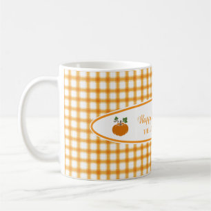 Niedlicher Kürbisgelber Orange Karierter Erntedank Kaffeetasse