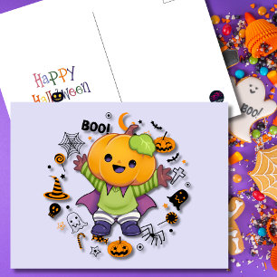 Niedlicher KürbisHalloween-Charakter Feiertagspostkarte