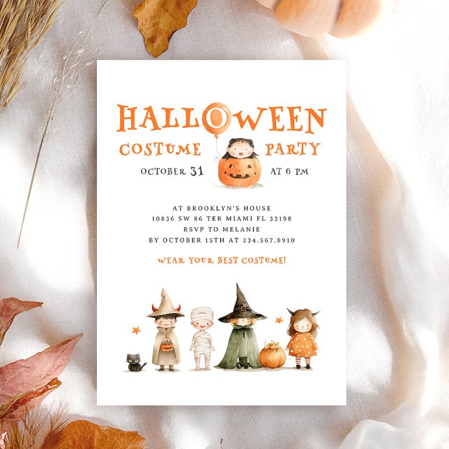Niedlicher Kürbisklotz Halloween Kids Party Einladung (Von Creator hochgeladen)