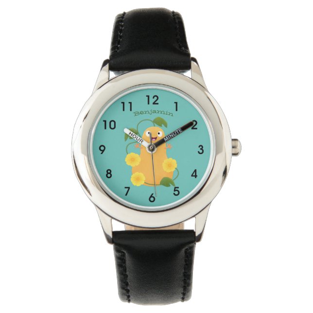 Niedlicher Kürbiskürbis Cartoon Armbanduhr (Vorderseite)