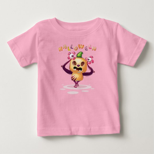 Niedlicher Kürbiskürbis Halloween Monster Kleinkin Baby T-shirt (Vorderseite)