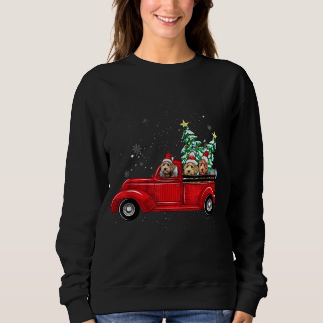 Niedlicher Labradoodle Hund fahren Weihnachten Wei Sweatshirt (Vorderseite)