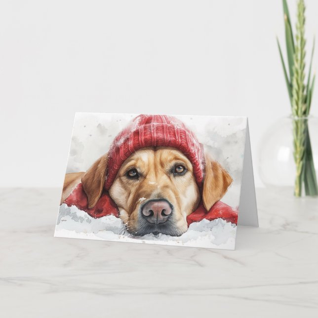 Niedlicher Labrador Hund in Winter Hat Weihnachtsk Dankeskarte (Vorderseite)