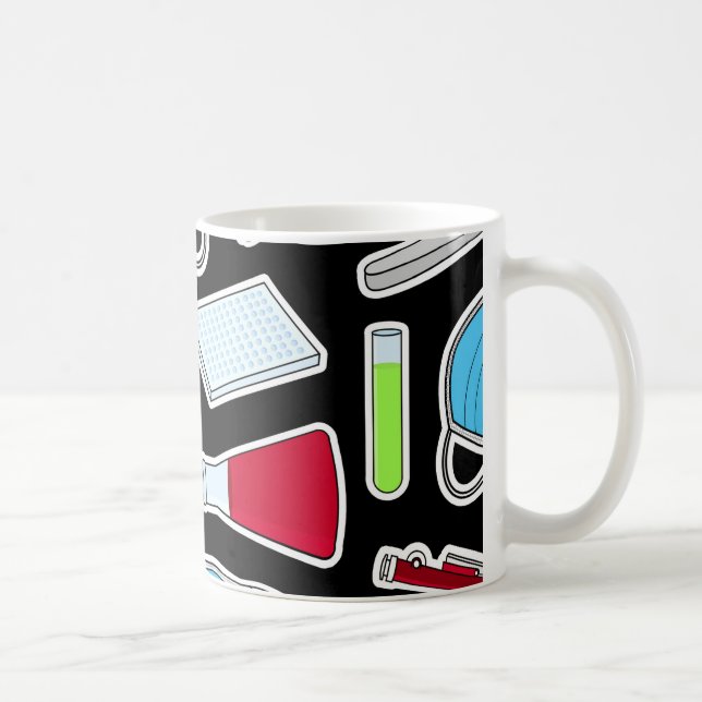 Niedlicher Labrador-Muster-Schwarz-Hintergrund Kaffeetasse (Rechts)