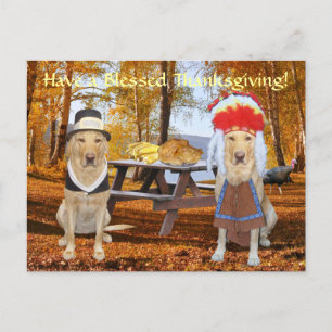 Niedlicher Labrador Pilgrim & Chief Feiertagspostkarte