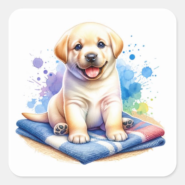 Niedlicher Labrador Retriever Welpe Quadratischer Aufkleber (Vorderseite)