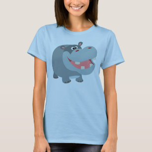Niedlicher lächelnder Cartoon-Flusspferd-Frauen-T T-Shirt