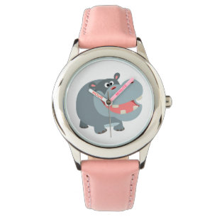 Niedlicher lächelnder Cartoon Hippo Watch Armbanduhr