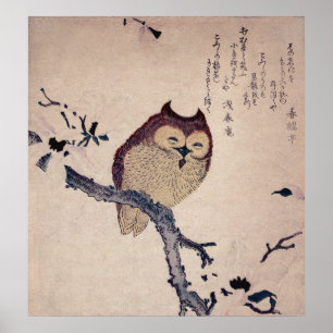 Niedlicher lächelnder Eulen-Japaner-Druck Poster