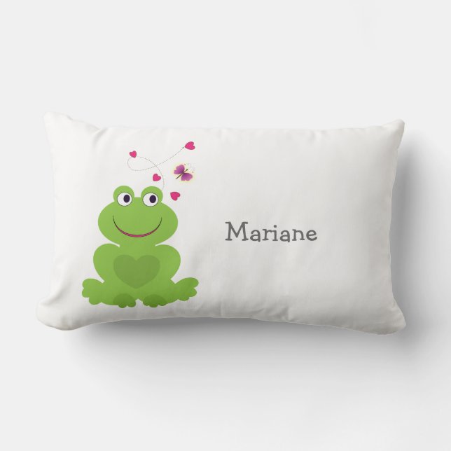 Niedlicher lächelnder Frosch mit Herzen und Lendenkissen (Vorderseite)