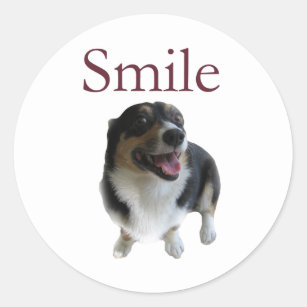 Niedlicher lächelnder Hund   Smile Be Happy Runder Aufkleber
