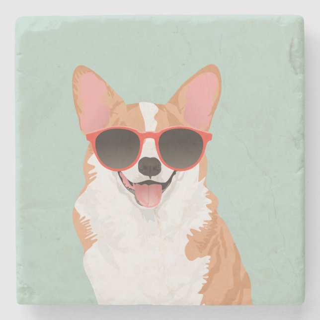 Niedlicher lächelnder Pembroke-WaliserCorgi für Steinuntersetzer (Vorderseite)