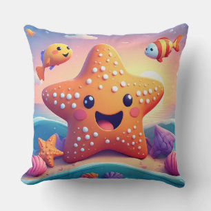 Niedlicher lächelnder Seestern-Cartoon am Strand Kissen