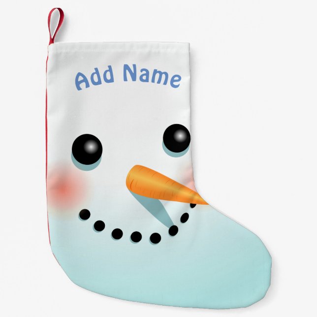 Niedlicher lächelnder Snowman mit Karotten-Nase Kleiner Weihnachtsstrumpf (Vorderseite)