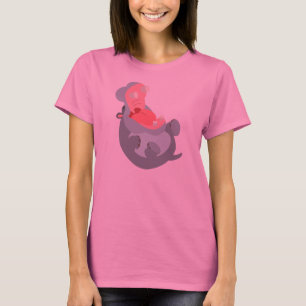 Niedlicher lachender Cartoon-Flusspferd-Frauen-T - T-Shirt