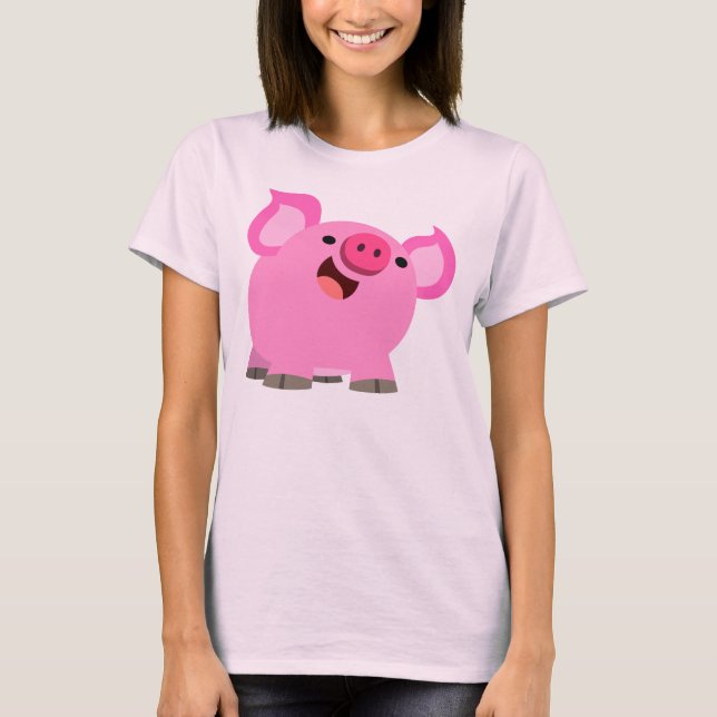 Niedlicher lachender Cartoon Schweineweibchen T -  T-Shirt (Vorderseite)