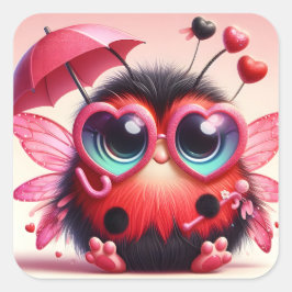 Niedlicher Lady Bug mit Schirm Quadratischer Aufkleber