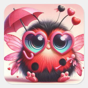 Niedlicher Lady Bug mit Schirm Quadratischer Aufkleber