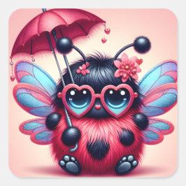 Niedlicher Lady Bug mit Schirm Quadratischer Aufkleber