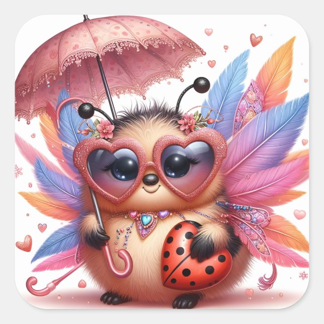 Niedlicher Lady Bug Quadratischer Aufkleber (Vorderseite)