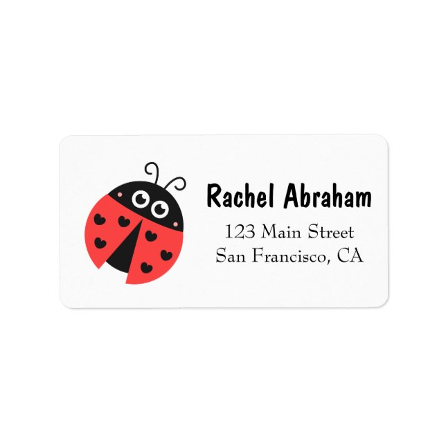 Niedlicher Ladybug mit Herzen als Flecken Adressaufkleber (Vorne)