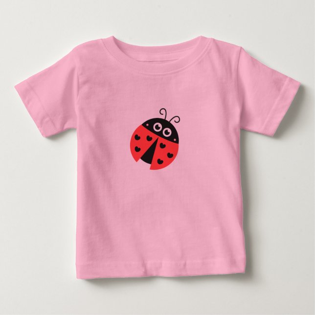 Niedlicher Ladybug mit schwarzen Herzen anstelle v Baby T-shirt (Vorderseite)