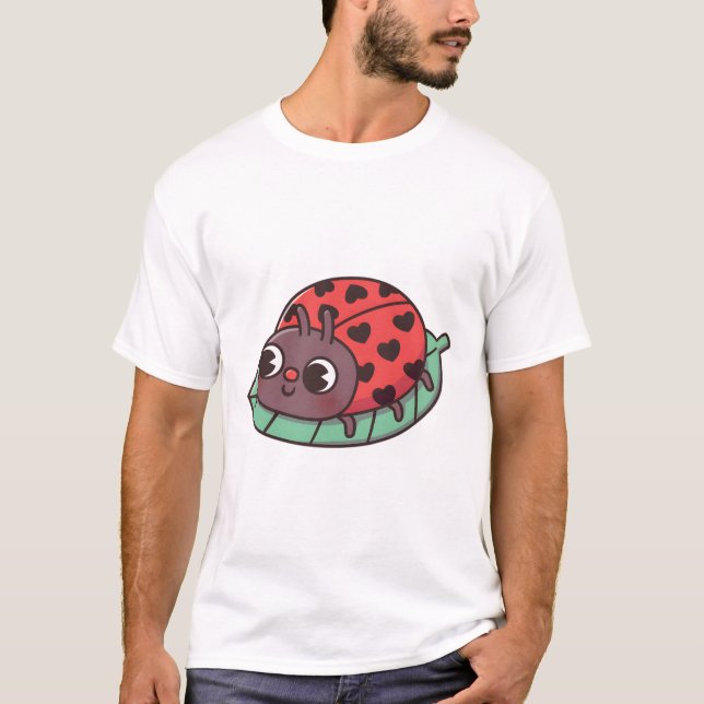 Niedlicher Ladybug mit schwarzen Herzstücken T-Shirt (Vorderseite)