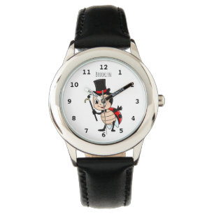 Niedlicher Ladybug mit Top Hut und Krawatte Cartoo Armbanduhr