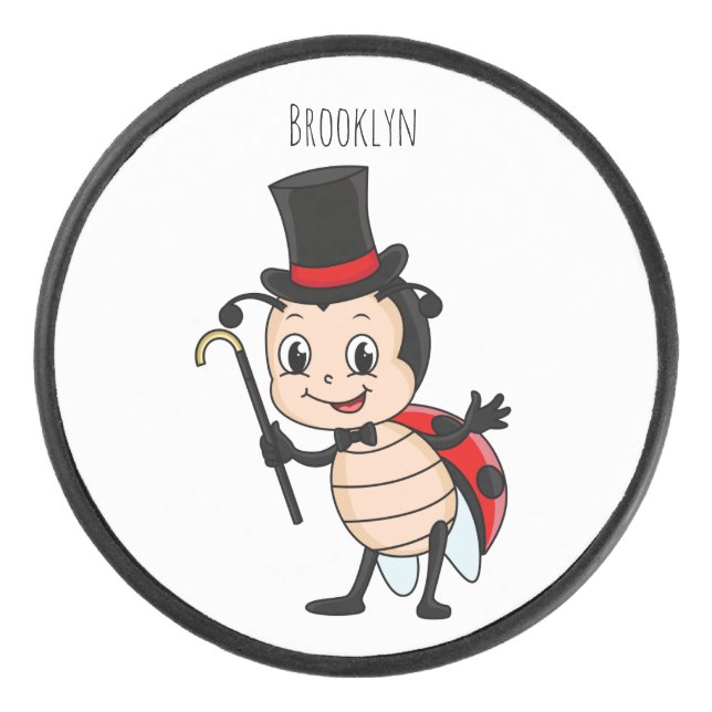 Niedlicher Ladybug mit Top Hut und Krawatte Cartoo Eishockey Puck (Vorderseite)