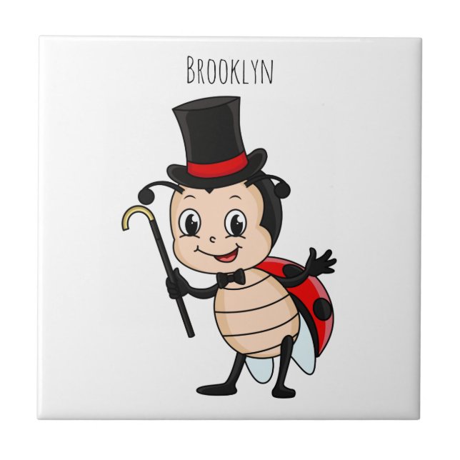 Niedlicher Ladybug mit Top Hut und Krawatte Cartoo Fliese (Vorderseite)