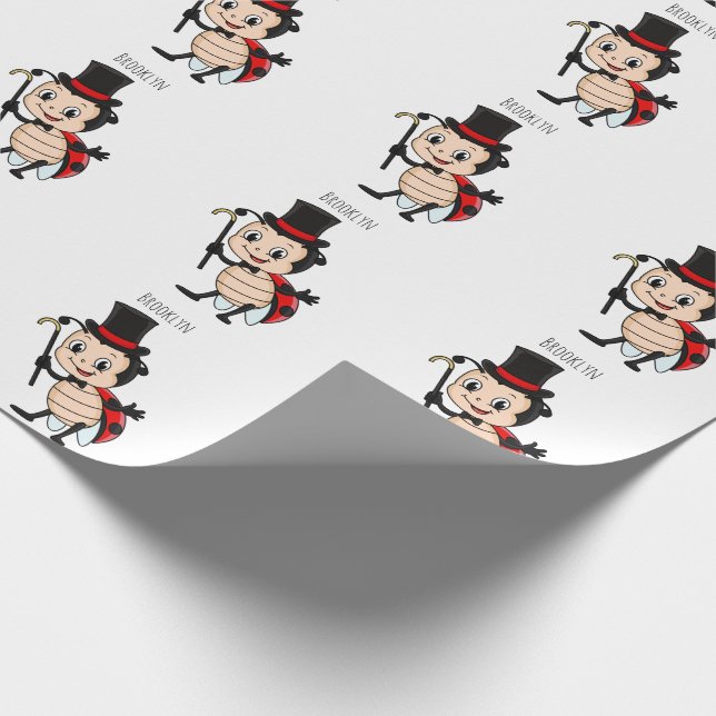 Niedlicher Ladybug mit Top Hut und Krawatte Cartoo Geschenkpapier (Ecke)
