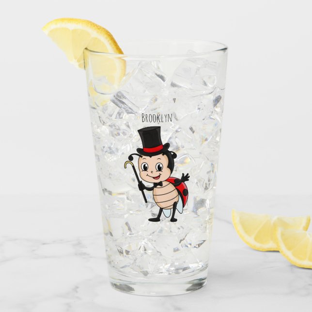 Niedlicher Ladybug mit Top Hut und Krawatte Cartoo Glas (Vorderseite Ice)