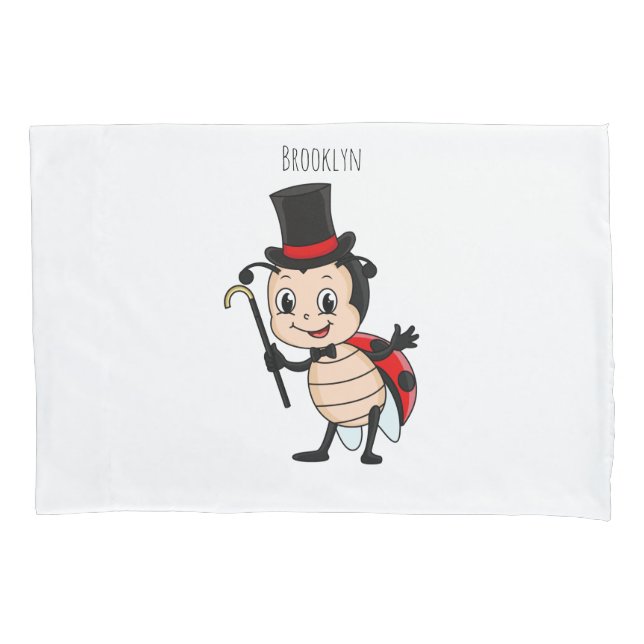 Niedlicher Ladybug mit Top Hut und Krawatte Cartoo Kissenbezug (Vorderseite)